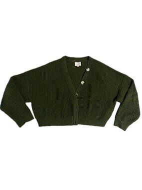 line and dot chunky forest green cropped cardigan sweater M